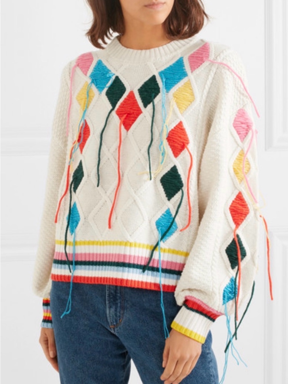 Mira Mikati Embroidered Cable-Knit Sweater Size 6
